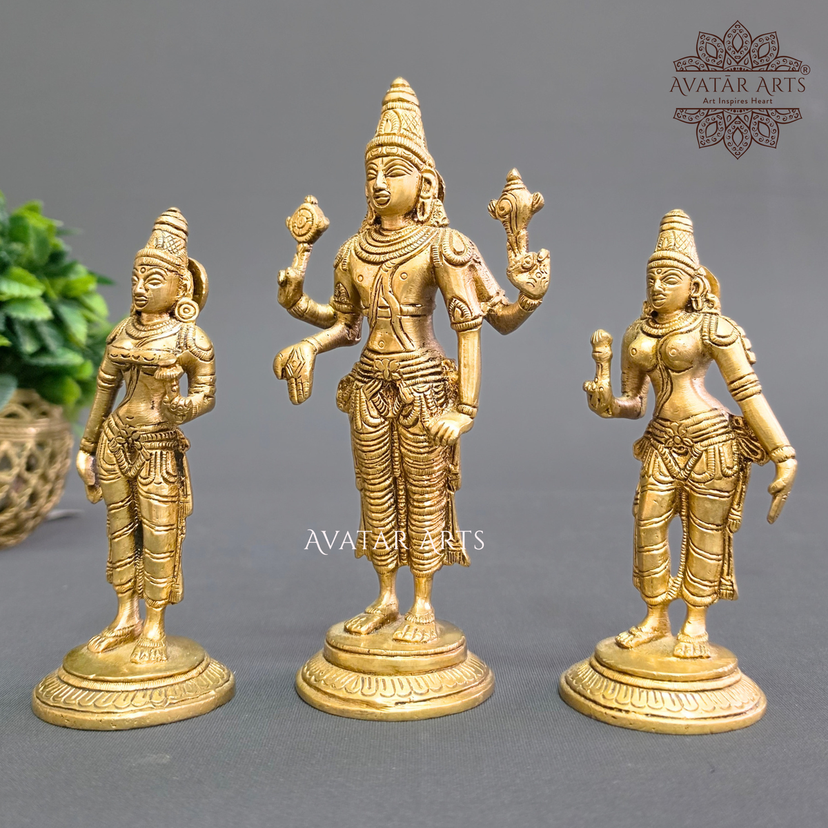 Brass  LordVishnu with Sridevi and Bhudevi