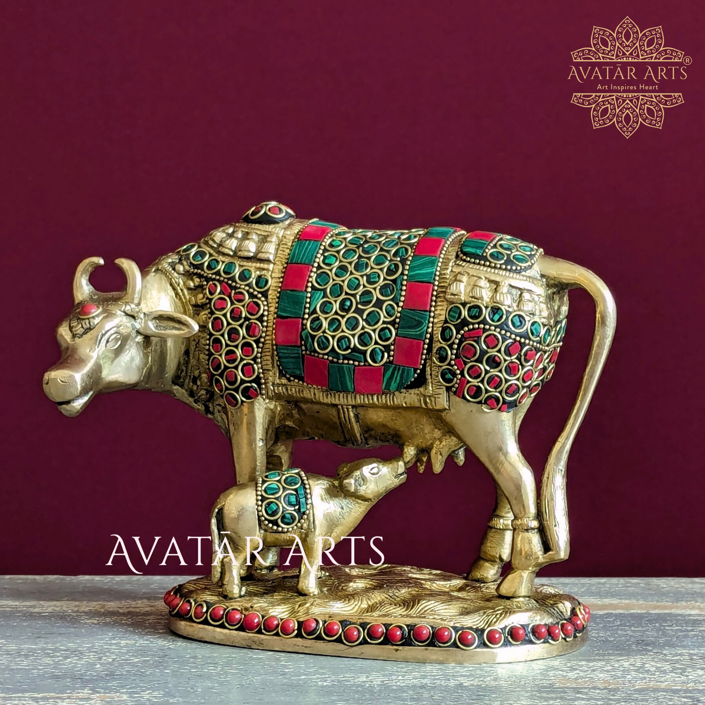 Brass Cow and Calf Statue