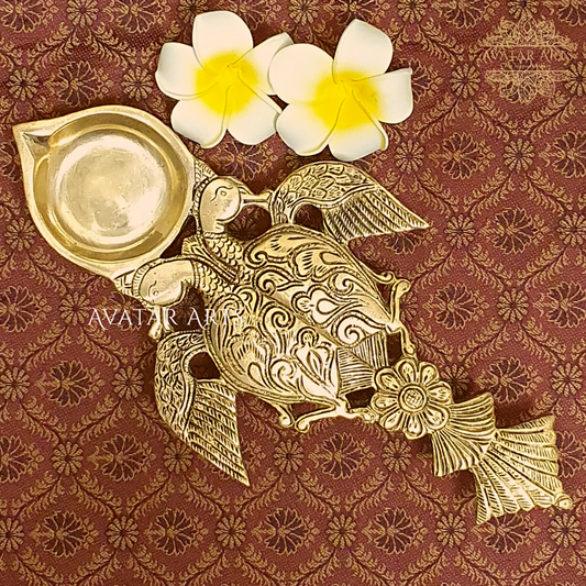 Brass Decorative Parrot Cum Aarti Diya