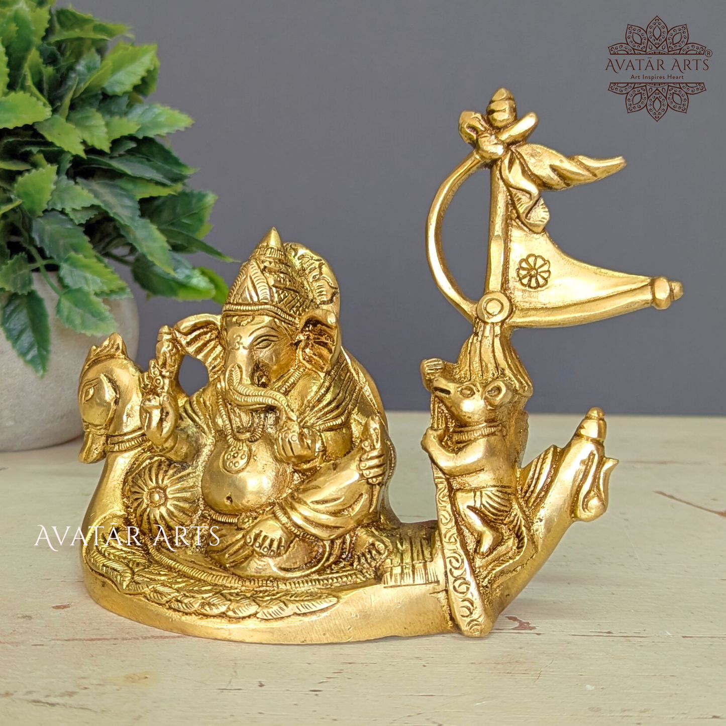 Brass Lord Ganesha Sailing on Boat