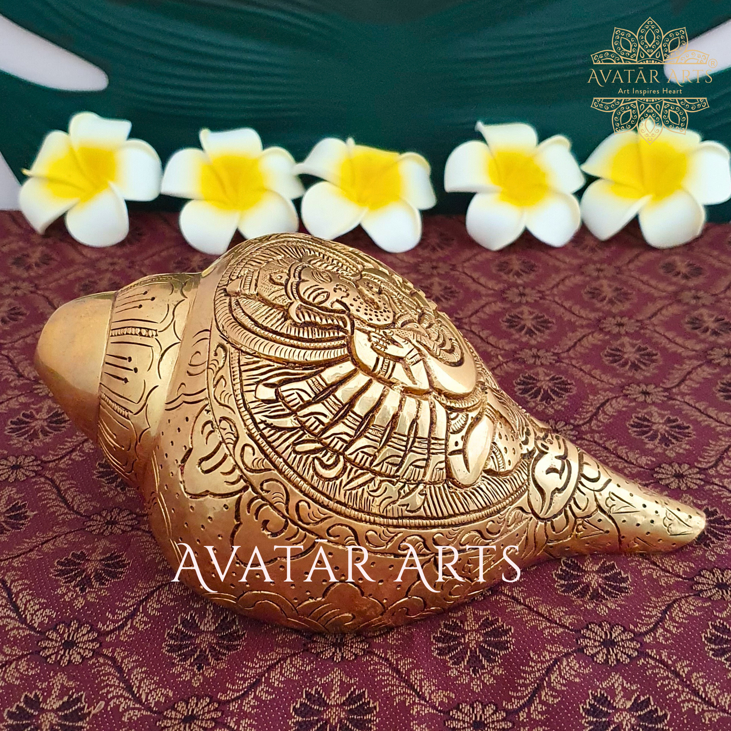 Brass Conch with Ganesha Carving