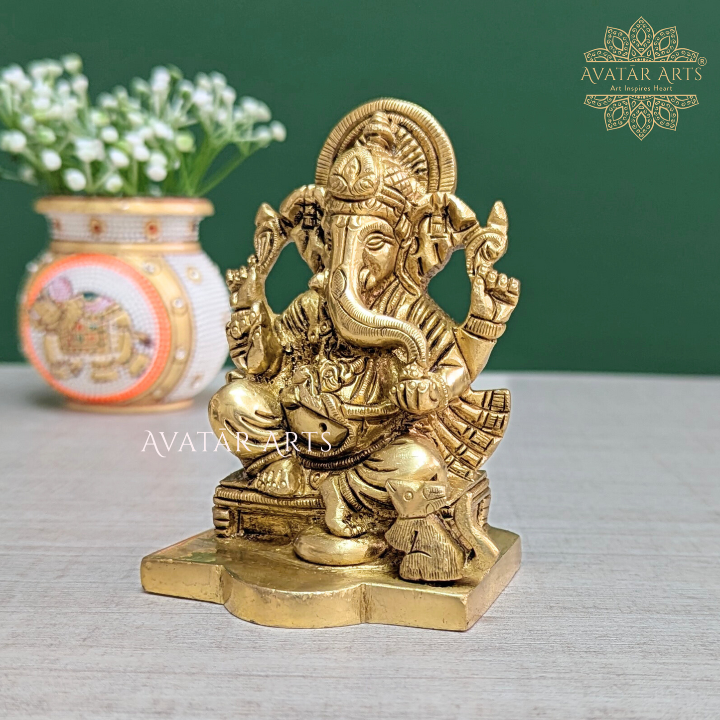 Brass Lord Ganesha Seated On Peeta