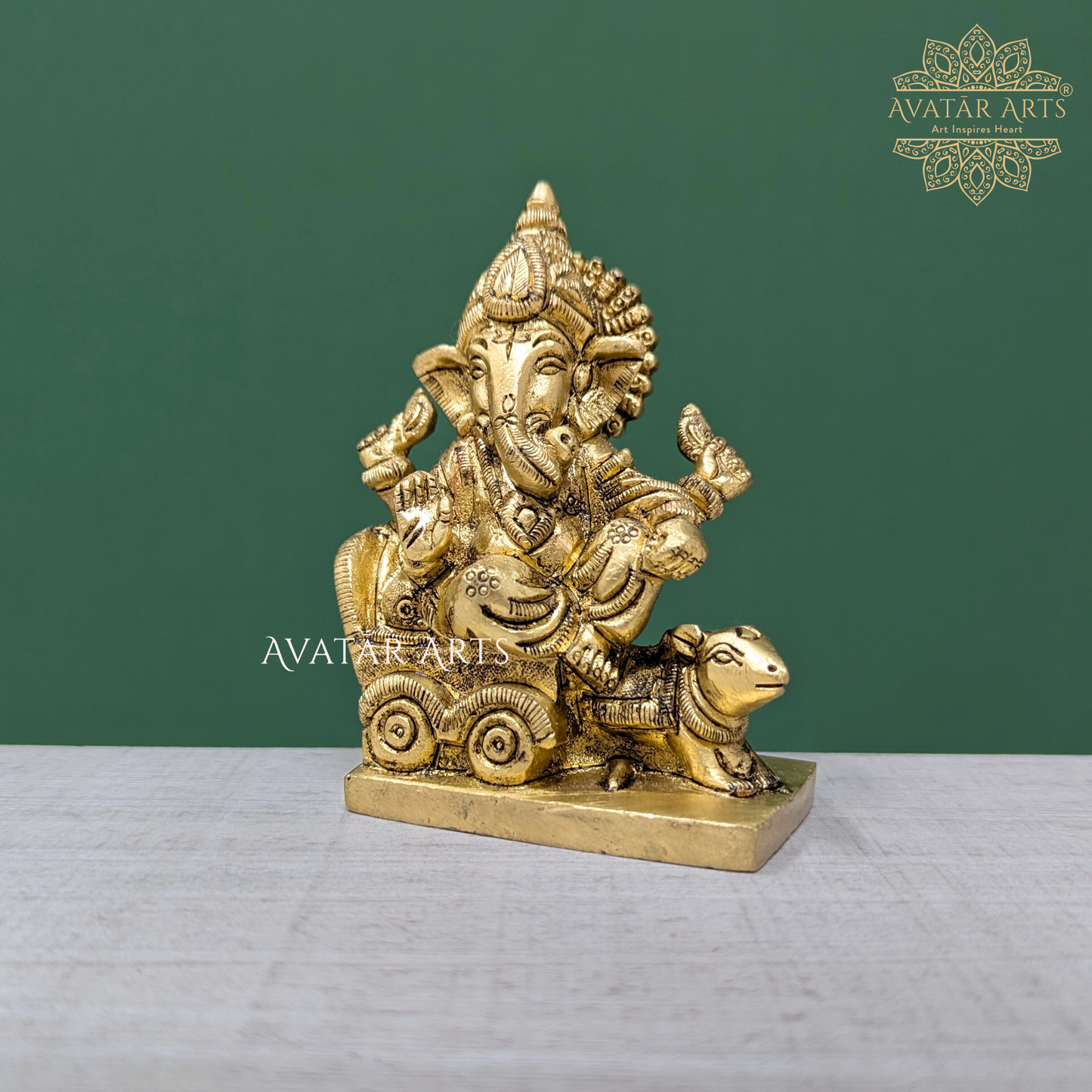 Brass Lord Ganesha Sitting on Mouse Chariot