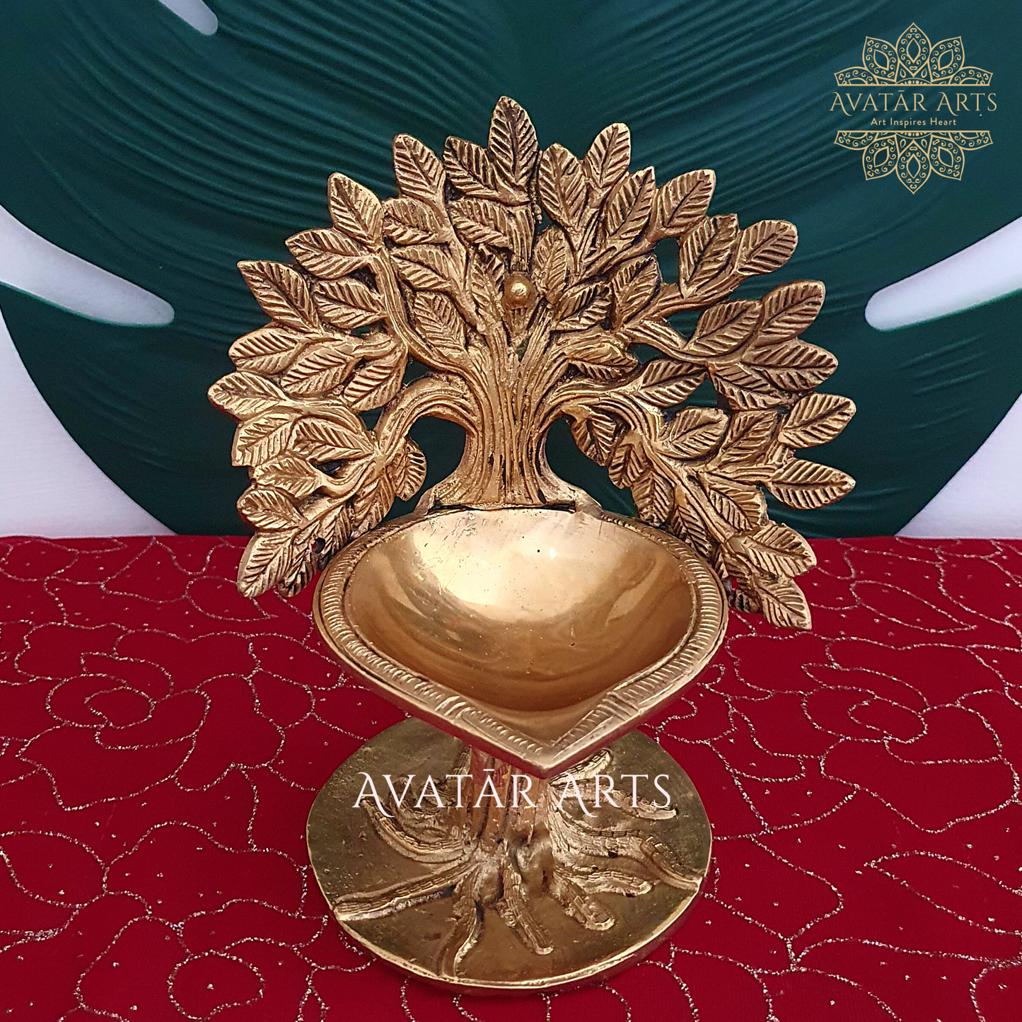 Brass oil Lamp with Tree of Life/ Kalpvriksha