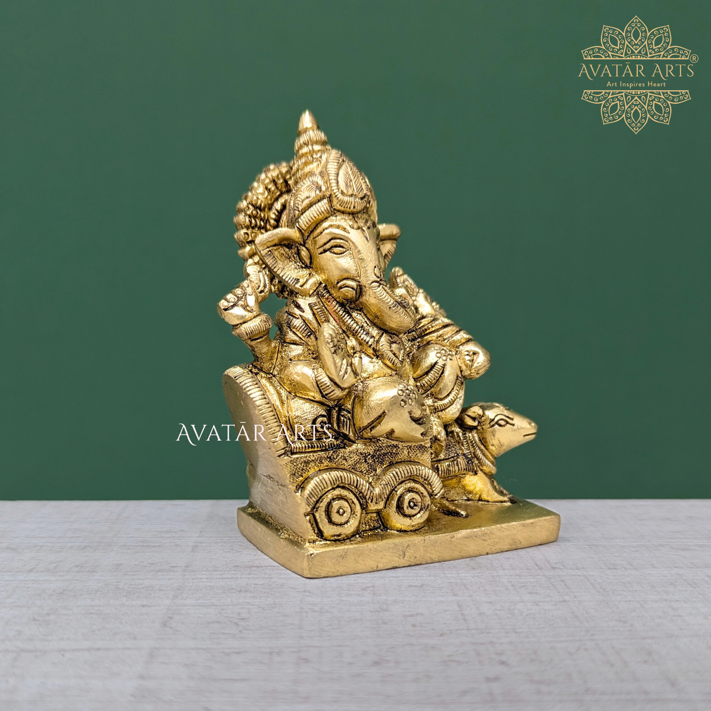 Brass Lord Ganesha Sitting on Mouse Chariot