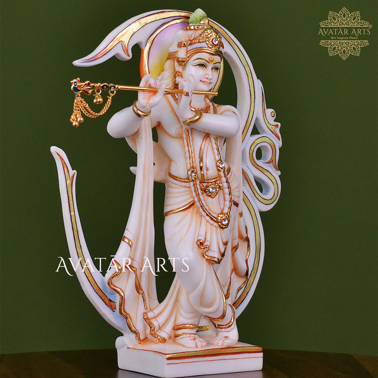 Culture Marble Lord Krishna Statue with OM in the Backdrop