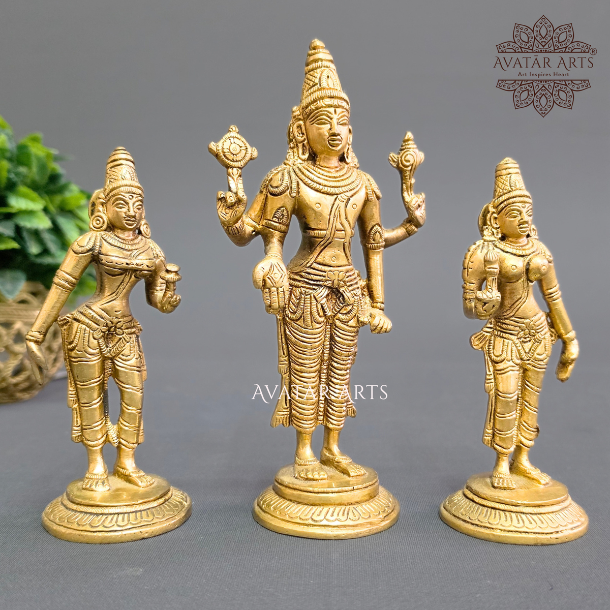 Brass  LordVishnu with Sridevi and Bhudevi