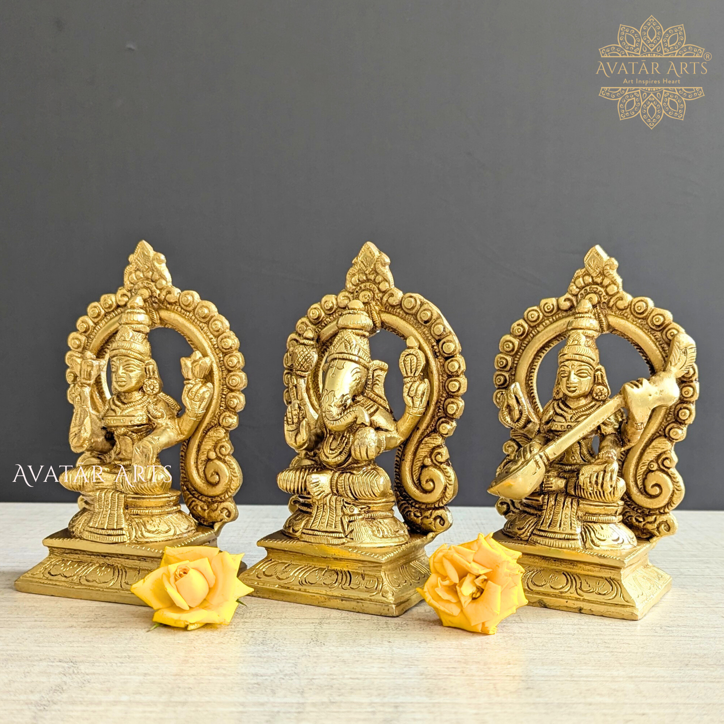 Lord Ganesha, Goddess Lakshmi and Saraswati