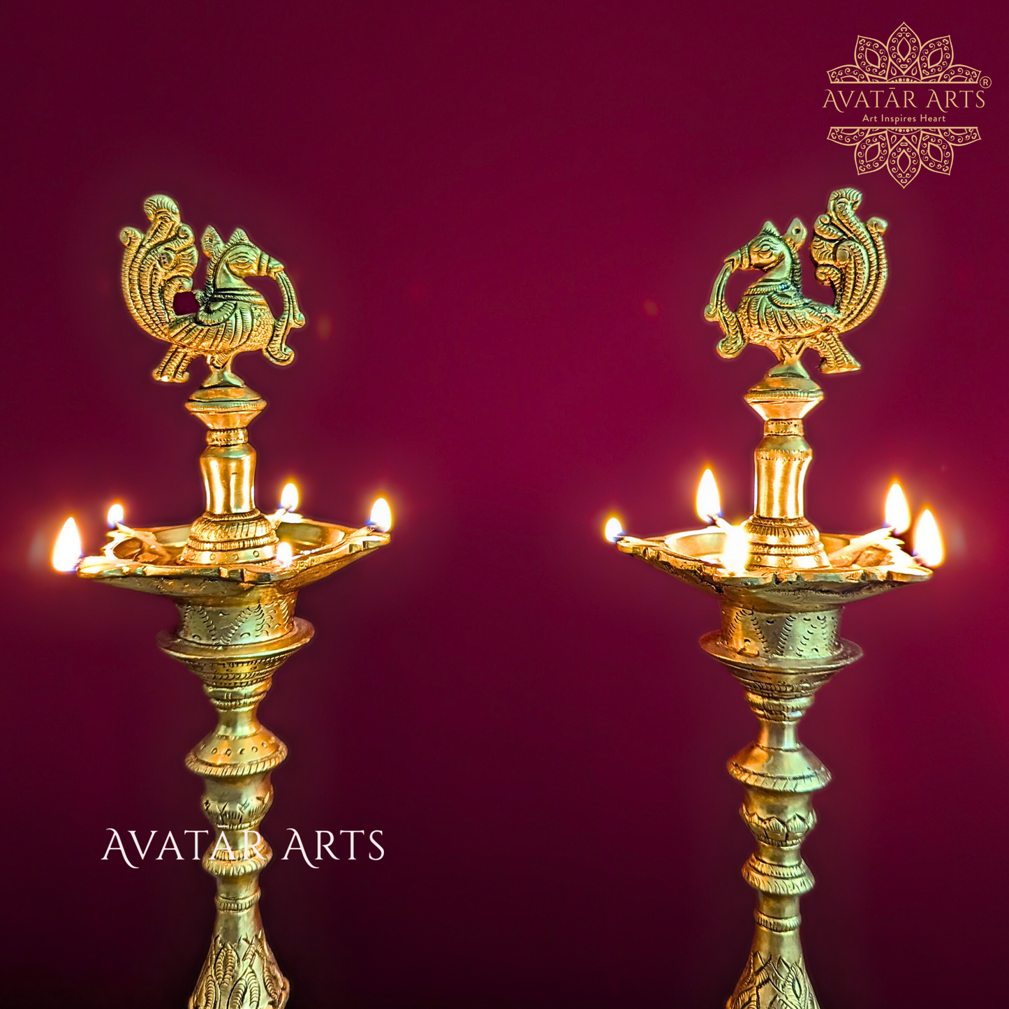 Brass Annapakshi/ Peacock Five Wick Oil Lamp