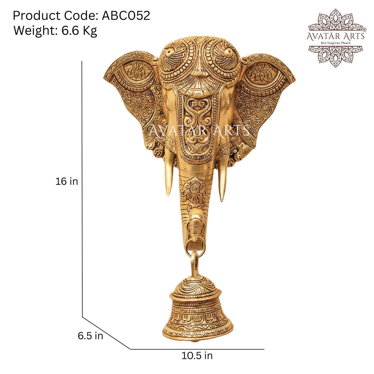 Brass Elephant Bell Wall Hanging