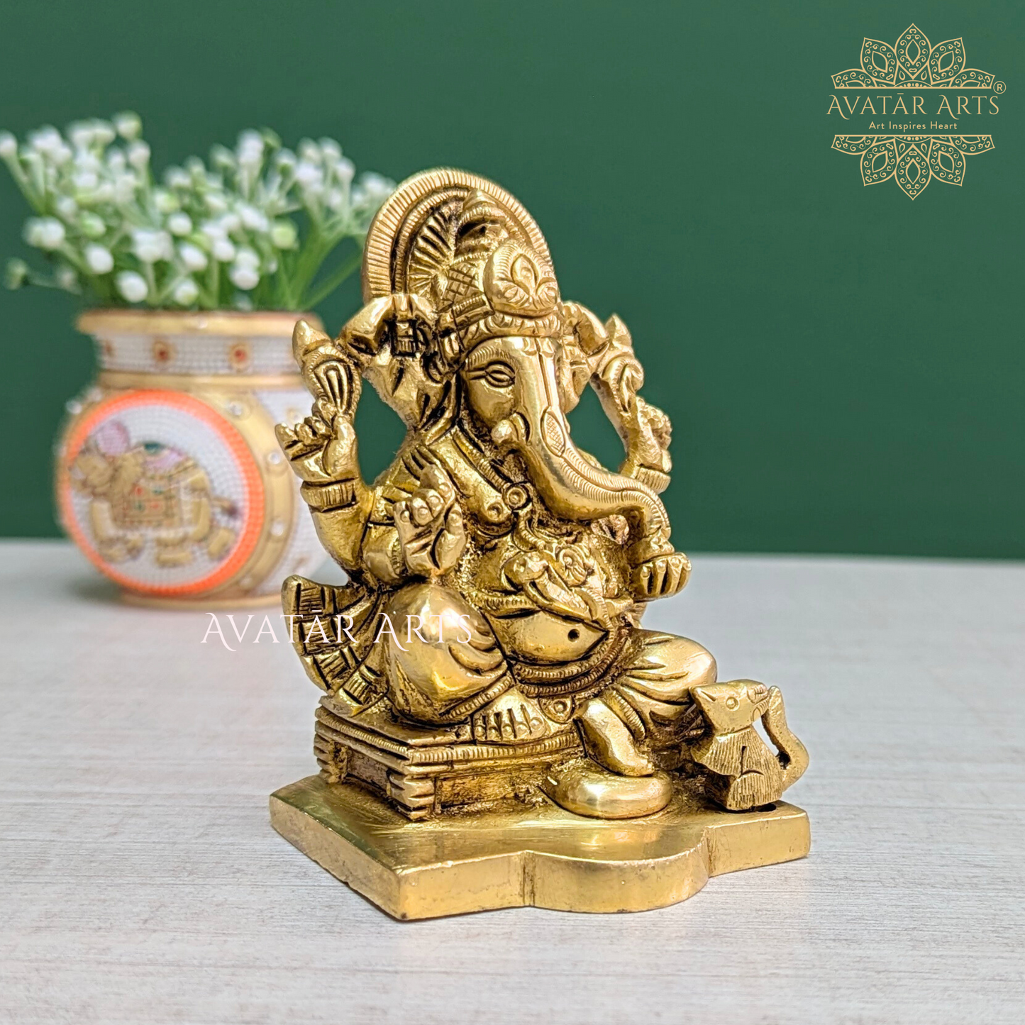 Brass Lord Ganesha Seated On Peeta