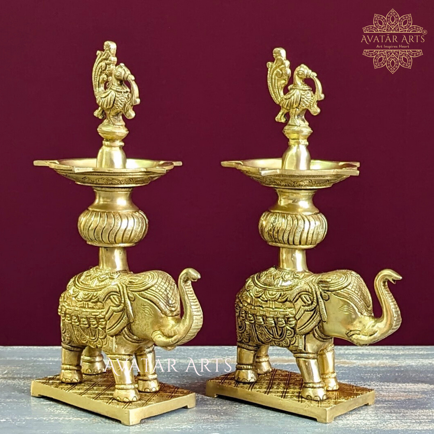 Brass Uptrunk Elephant Oil Lamp