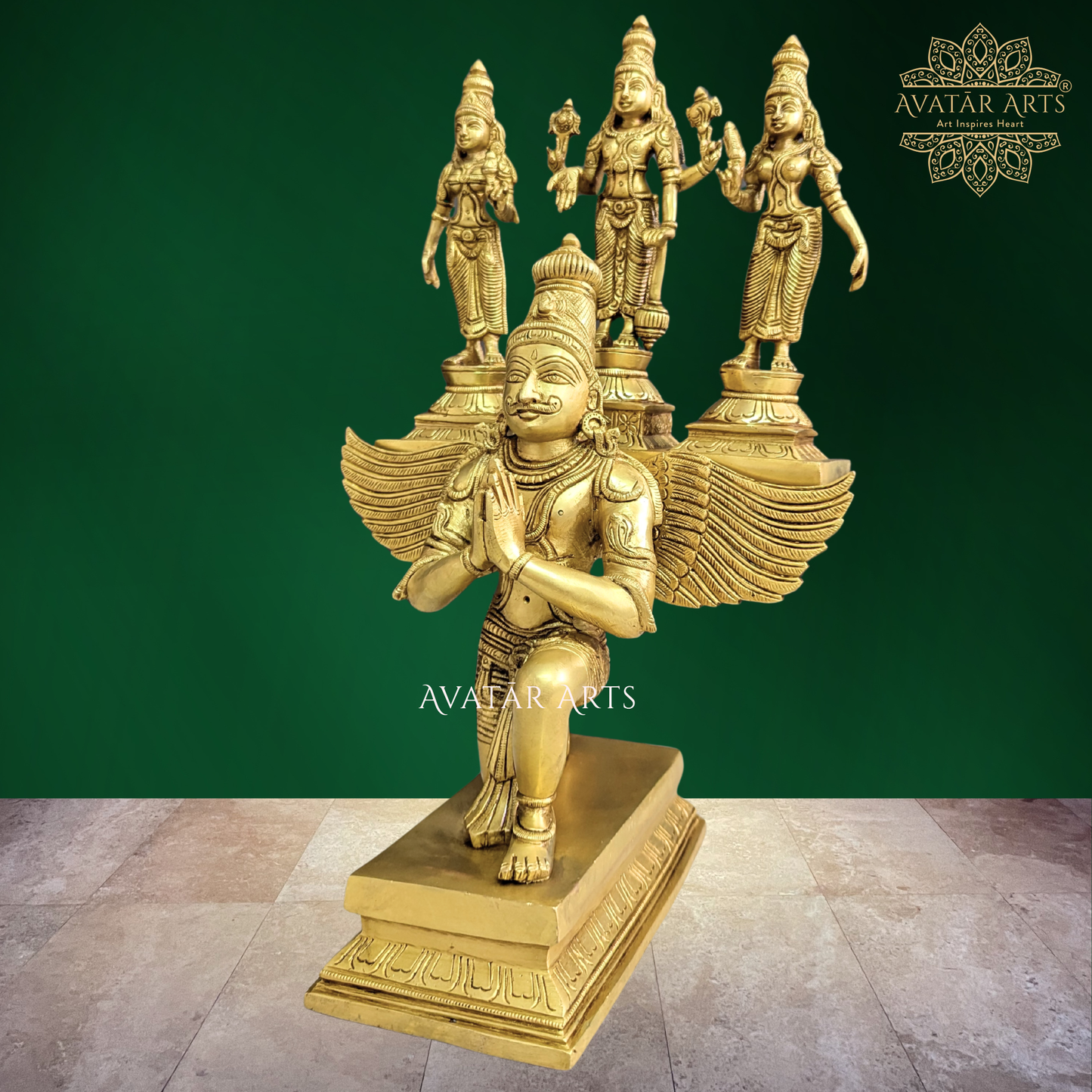 Brass Garuda with Vishnu Shreedevi and Bhudevi