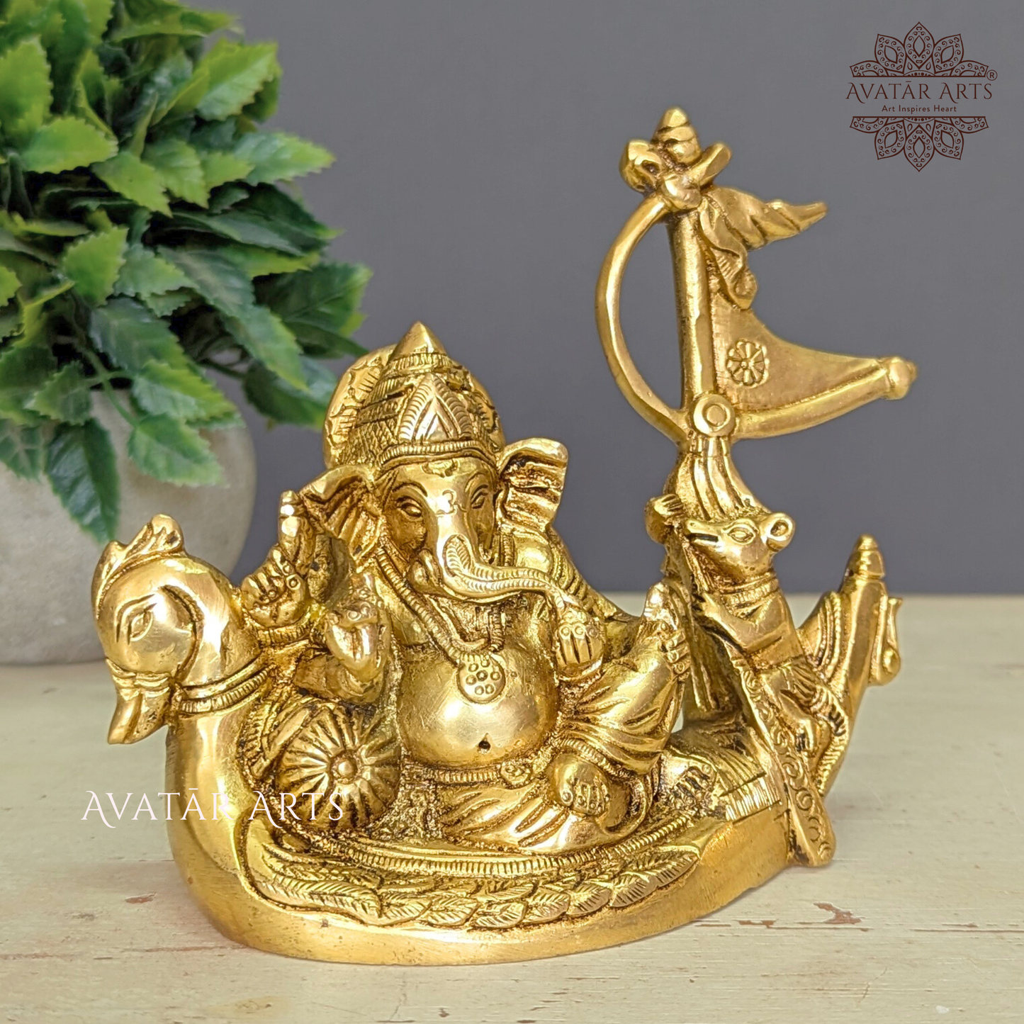 Brass Lord Ganesha Sailing on Boat