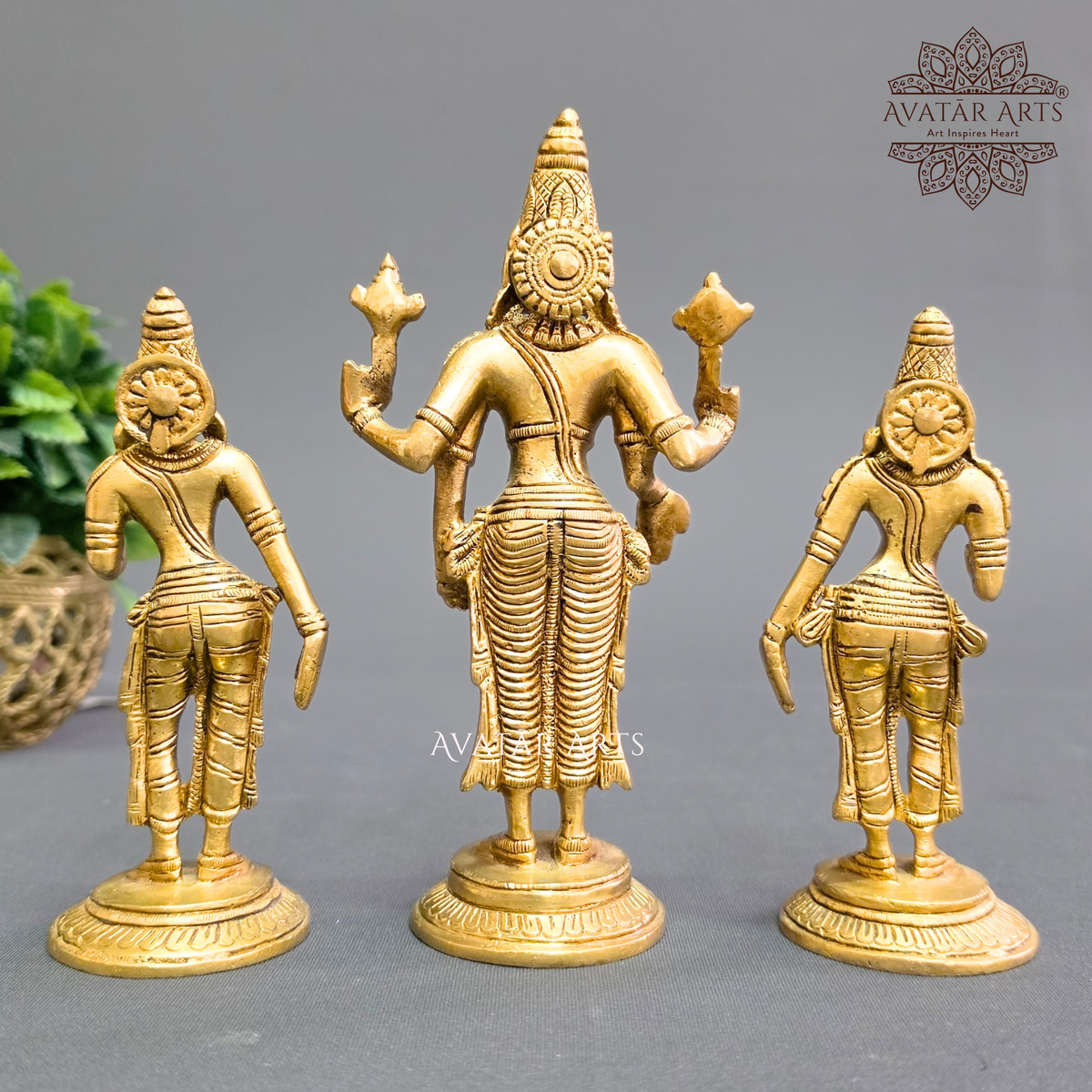 Brass  LordVishnu with Sridevi and Bhudevi