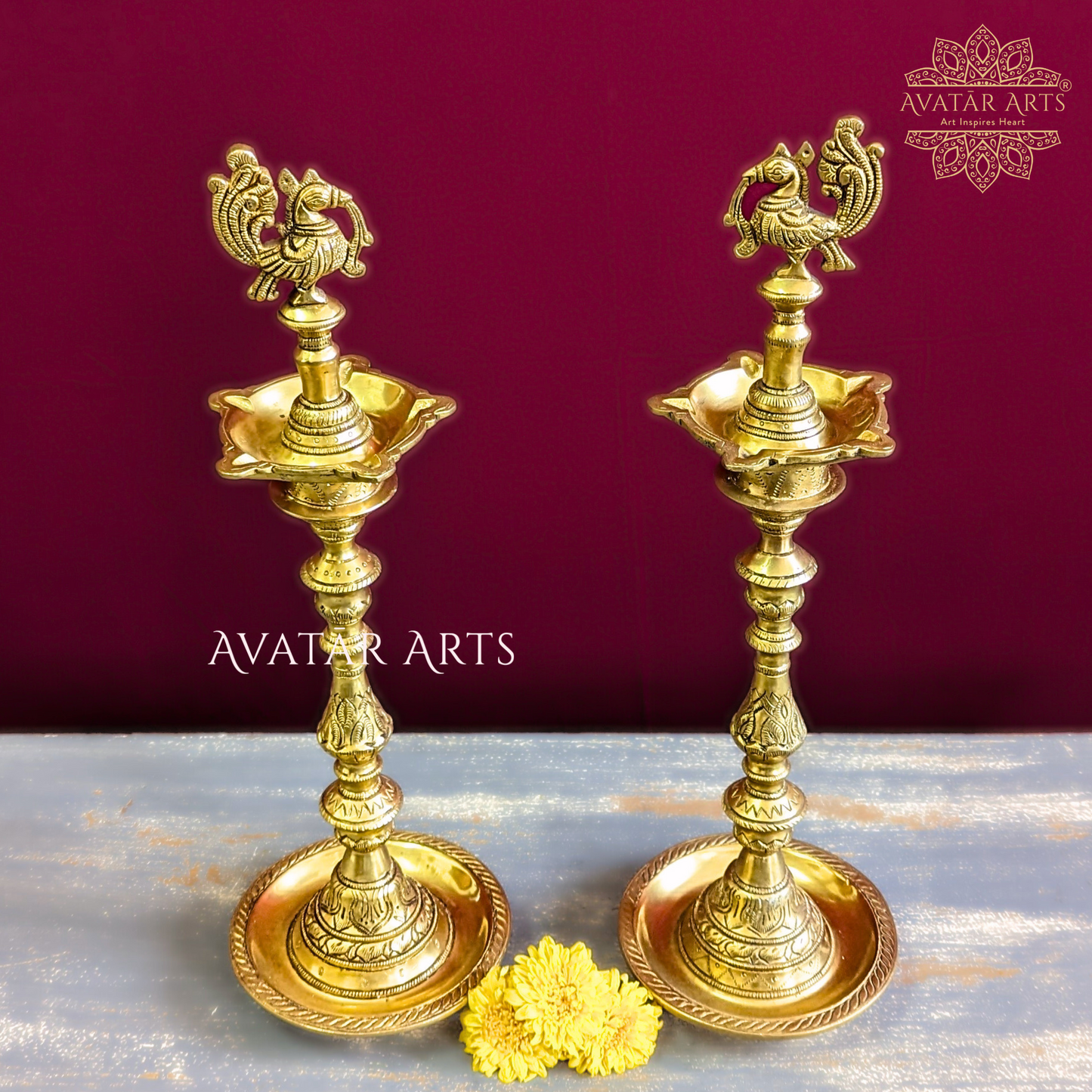 Brass Annapakshi/ Peacock Five Wick Oil Lamp