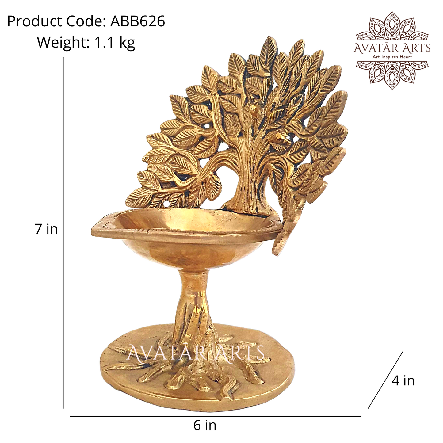 Brass oil Lamp with Tree of Life/ Kalpvriksha