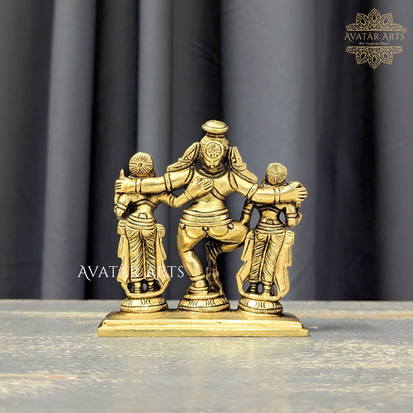 Dancing Lord Krishna with Rukmini and Satyabhama