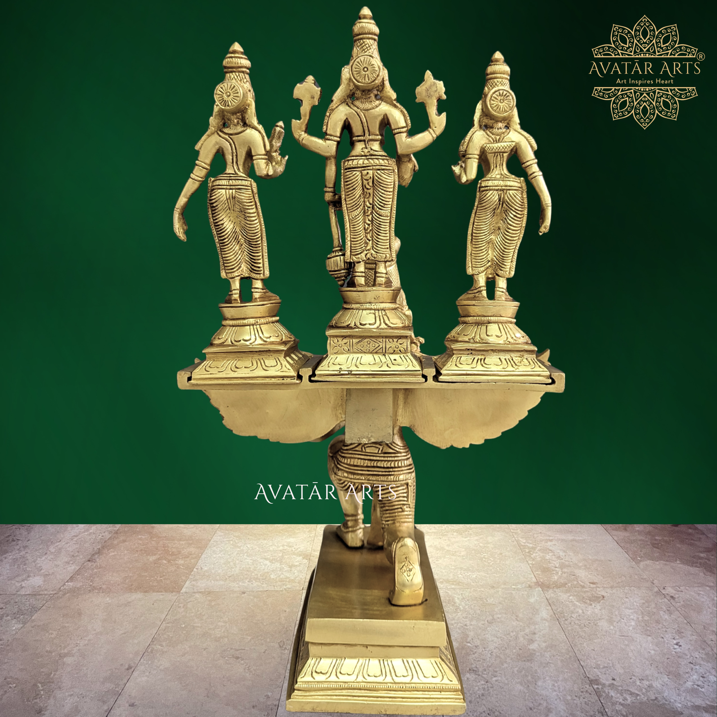 Brass Garuda with Vishnu Shreedevi and Bhudevi