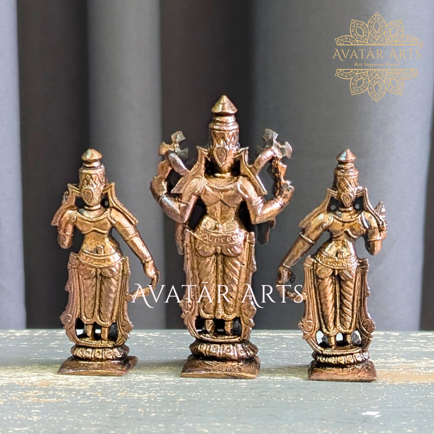 Copper Lord Vishnu with shridevi and Bhudevi