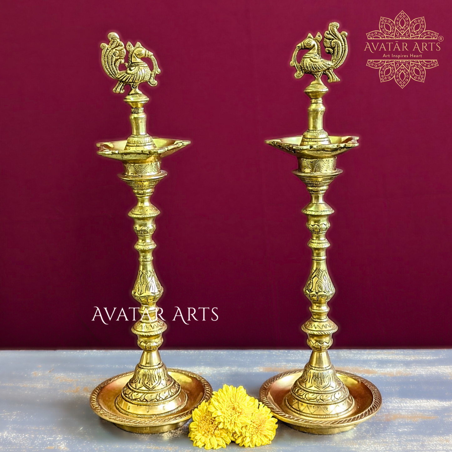 Brass Annapakshi/ Peacock Five Wick Oil Lamp