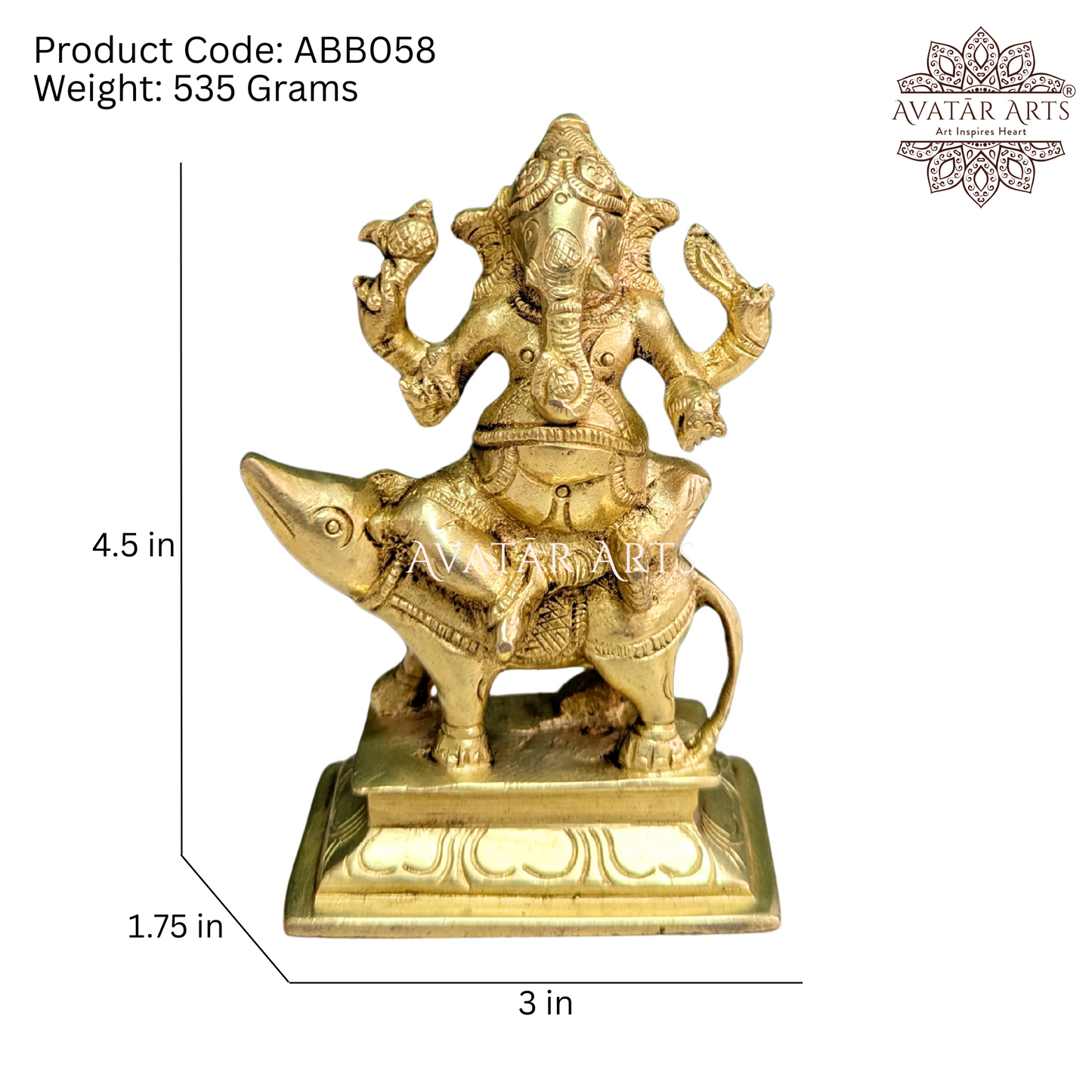 Brass Lord Ganesha Sitting on Mooshak