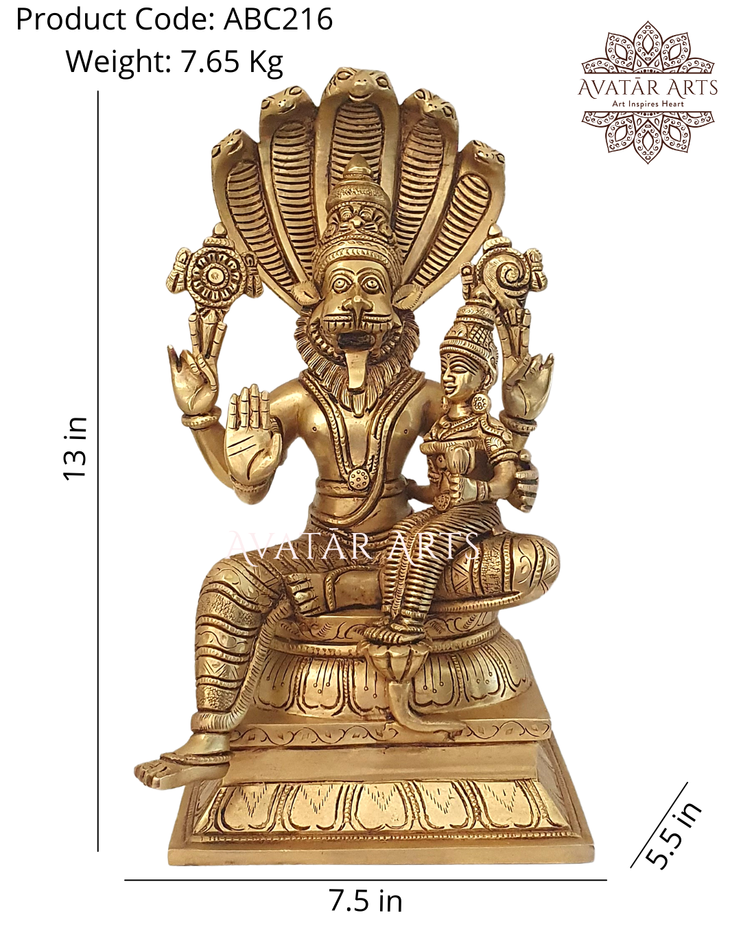 Lakshmi Narsimha Statue In Brass For Home Temple