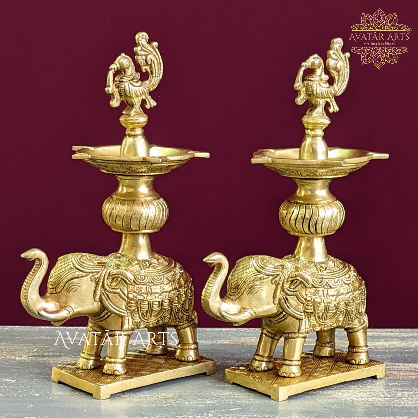 Brass Uptrunk Elephant Oil Lamp