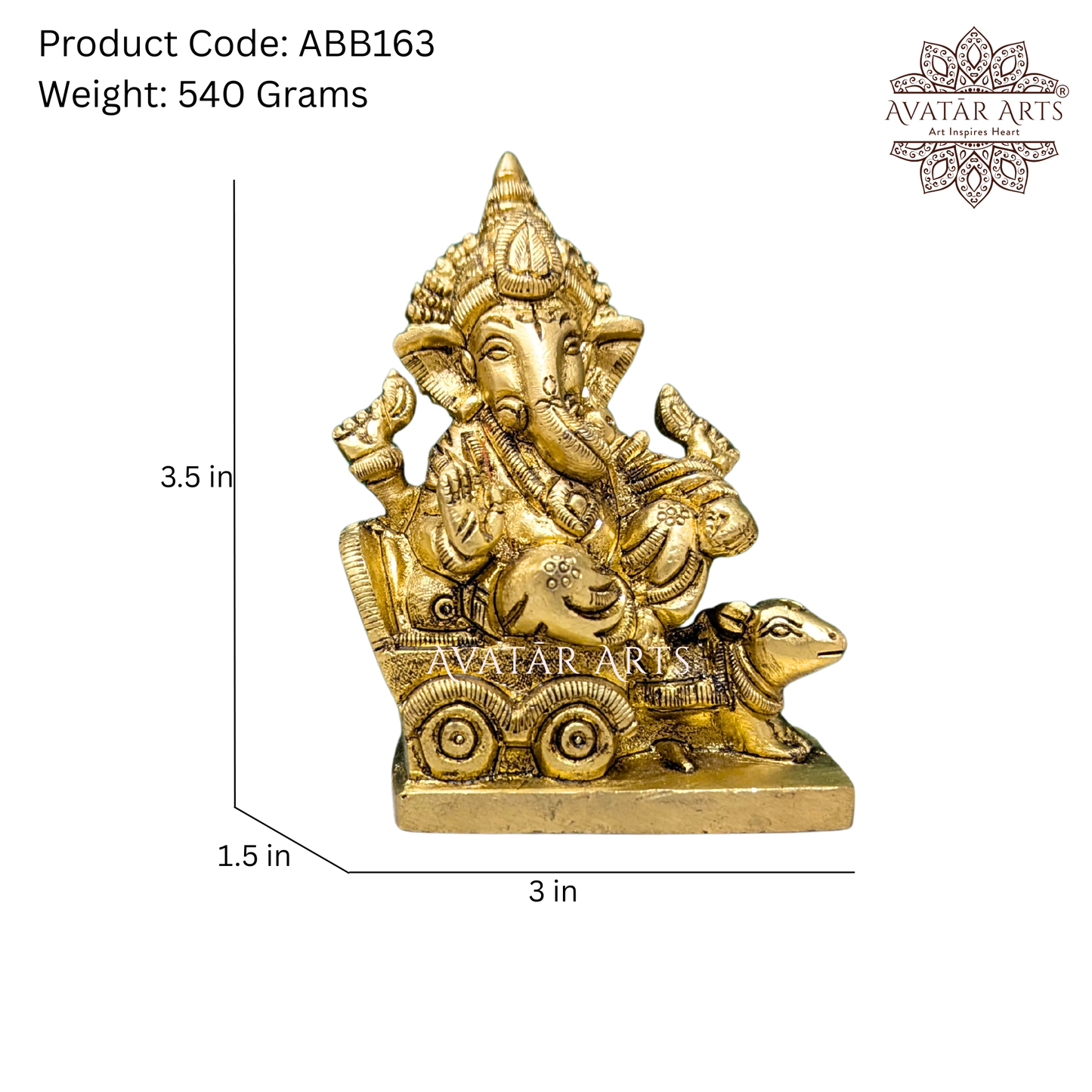 Brass Lord Ganesha Sitting on Mouse Chariot