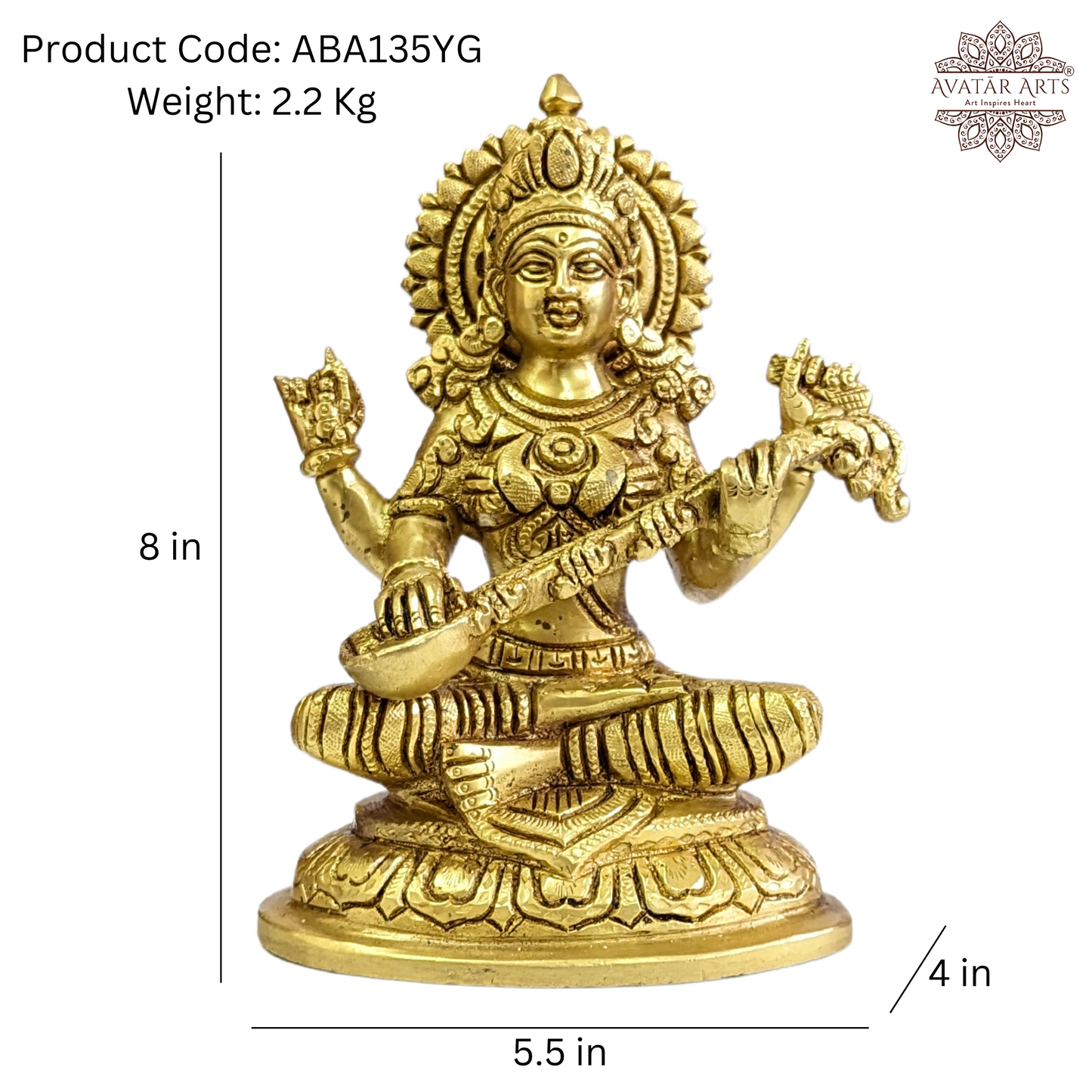 Goddess Sarawati Idol in Brass for Daily Pooja