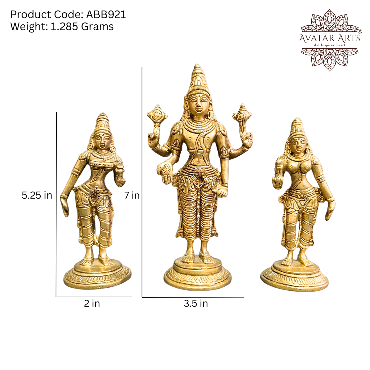 Brass  LordVishnu with Sridevi and Bhudevi