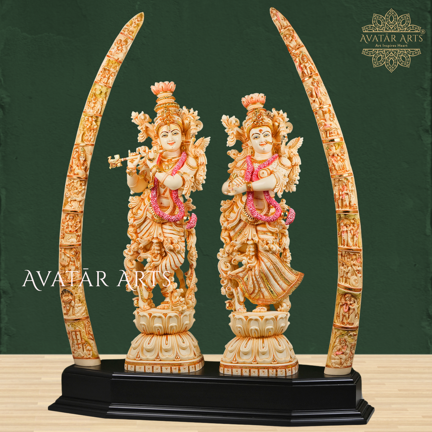 Shree Radha Krishna with Stories Carved Tusks