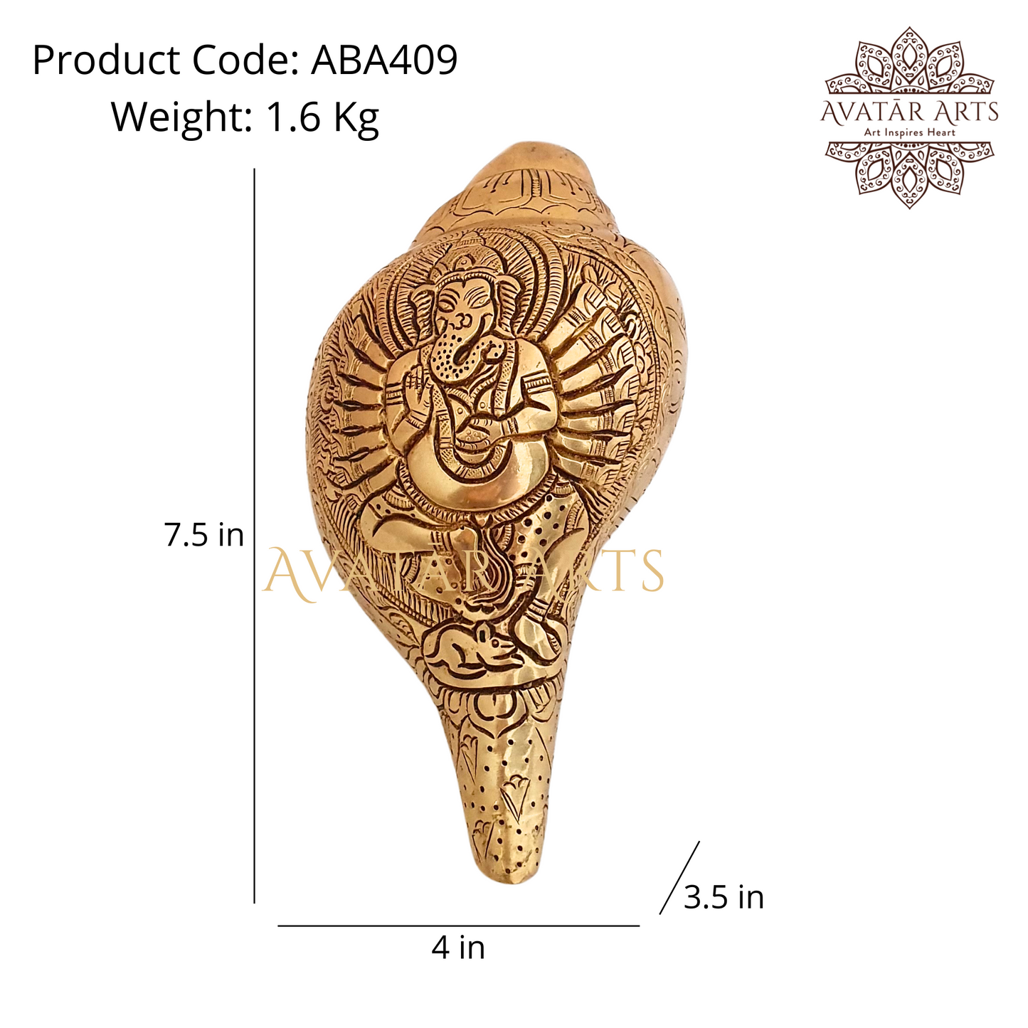 Brass Conch with Ganesha Carving