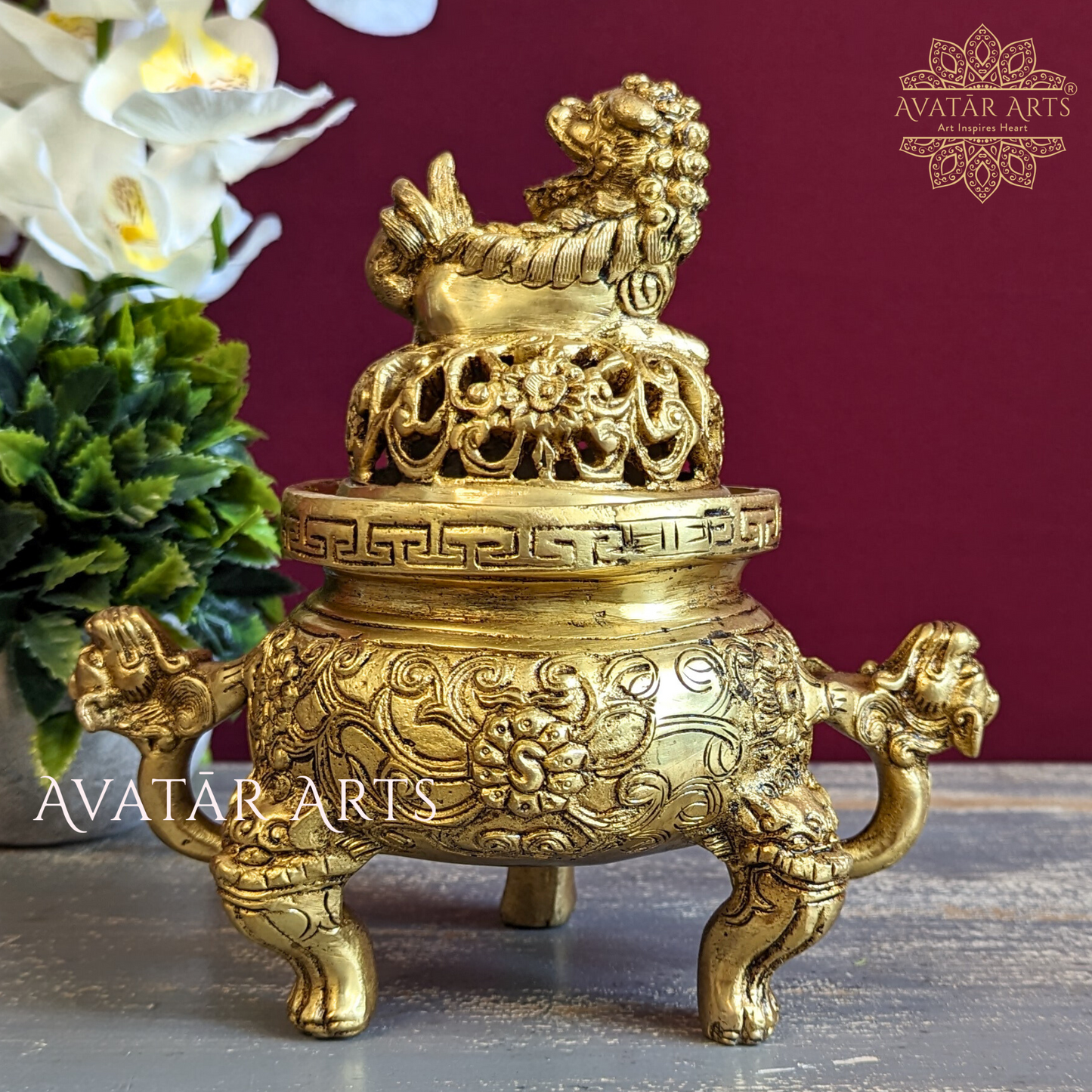 Feng Shui Dragon Dhoopburner in Brass