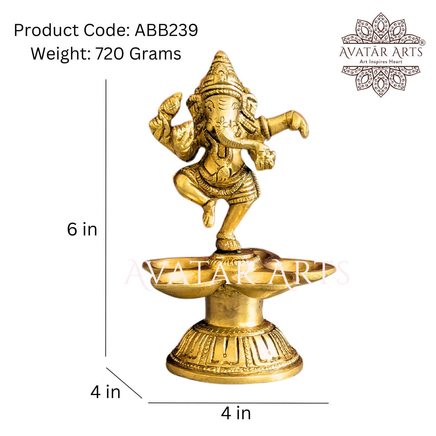 Brass Oil Lamp with Dancing Lord Ganesha