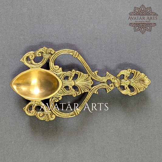 Brass Aarti cum Camphor Spoon, Designer Handle