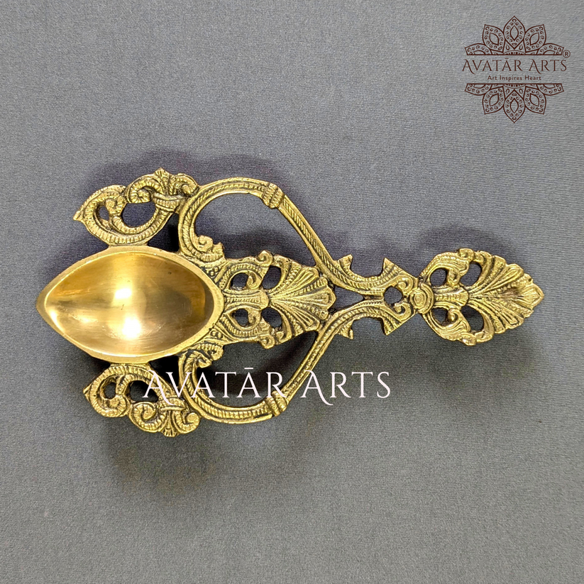 Brass Aarti cum Camphor Spoon, Designer Handle – Avatar Arts