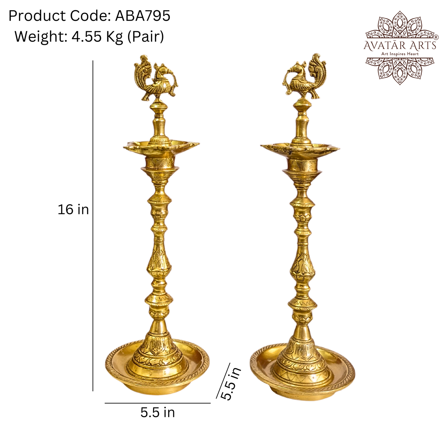 Brass Annapakshi/ Peacock Five Wick Oil Lamp