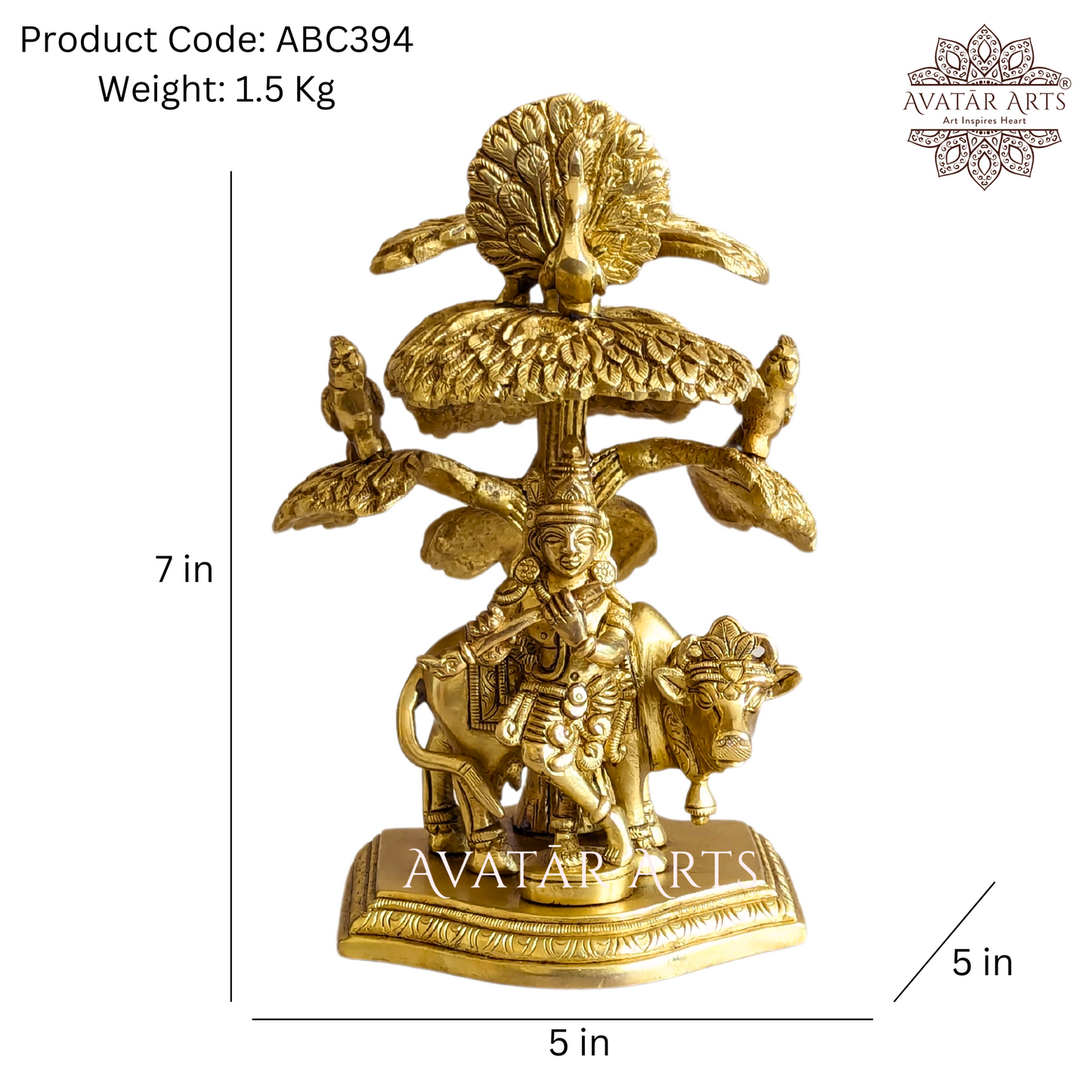 Brass Cow Krishna with Tree