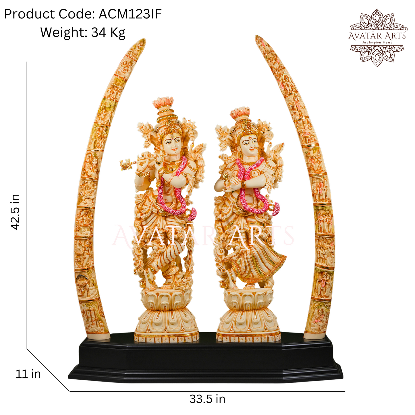 Shree Radha Krishna with Stories Carved Tusks