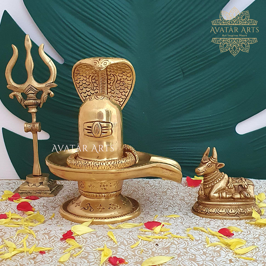 Brass Shivling with Nandi and Trishul (Set of 3)