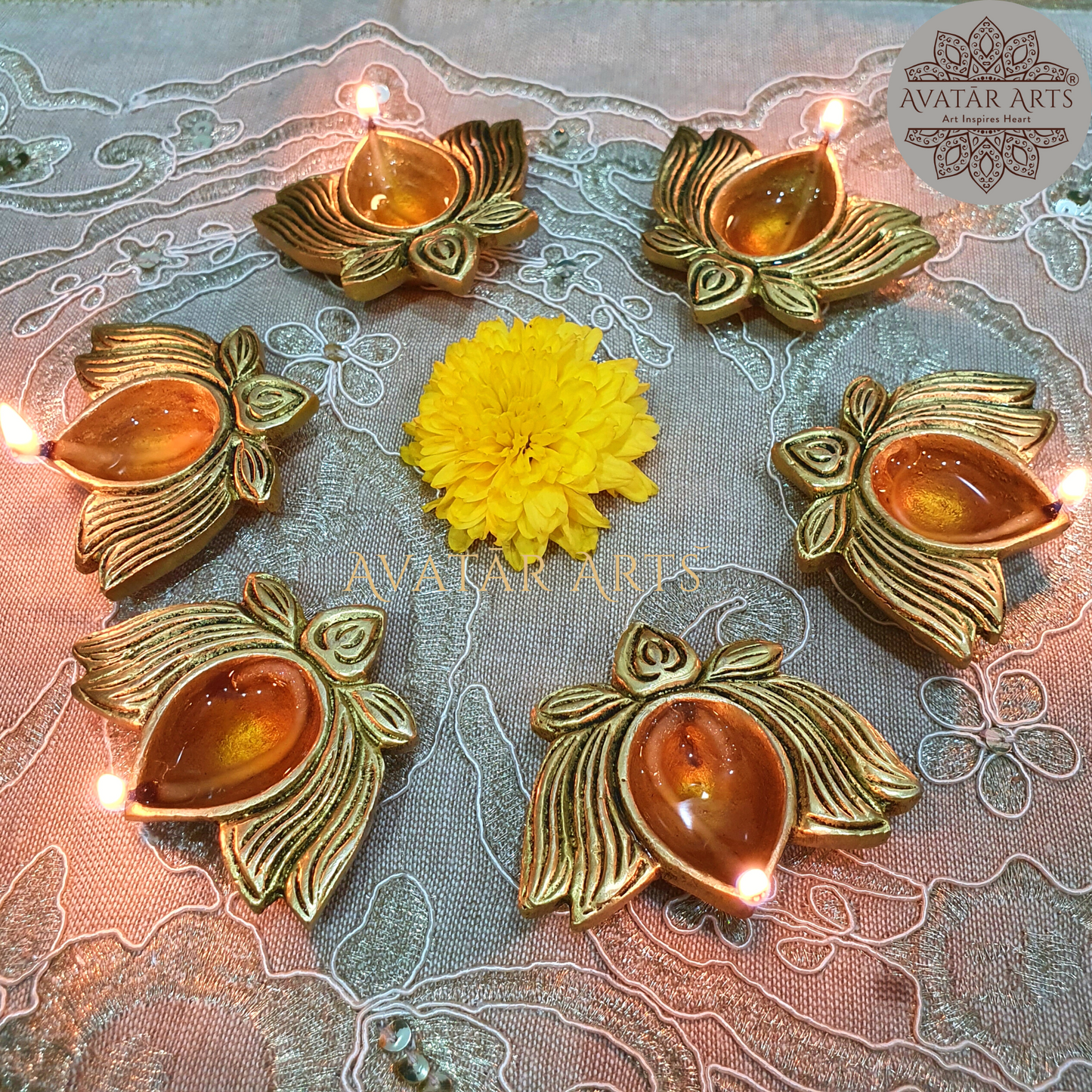 Lotus Diya In Brass Set Of Six