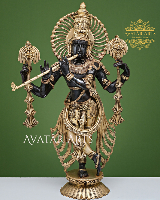 Brass Chaturbhuja Lord Krishna Statue For Home Temple