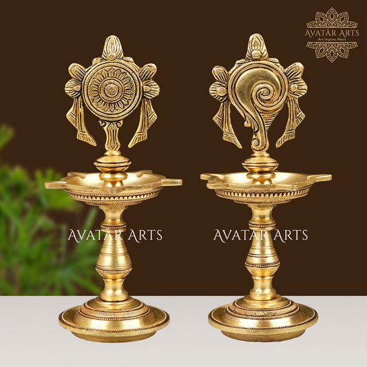 Brass Shankh Chakra Oil Lamp