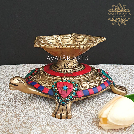 Brass tortoise with lamp