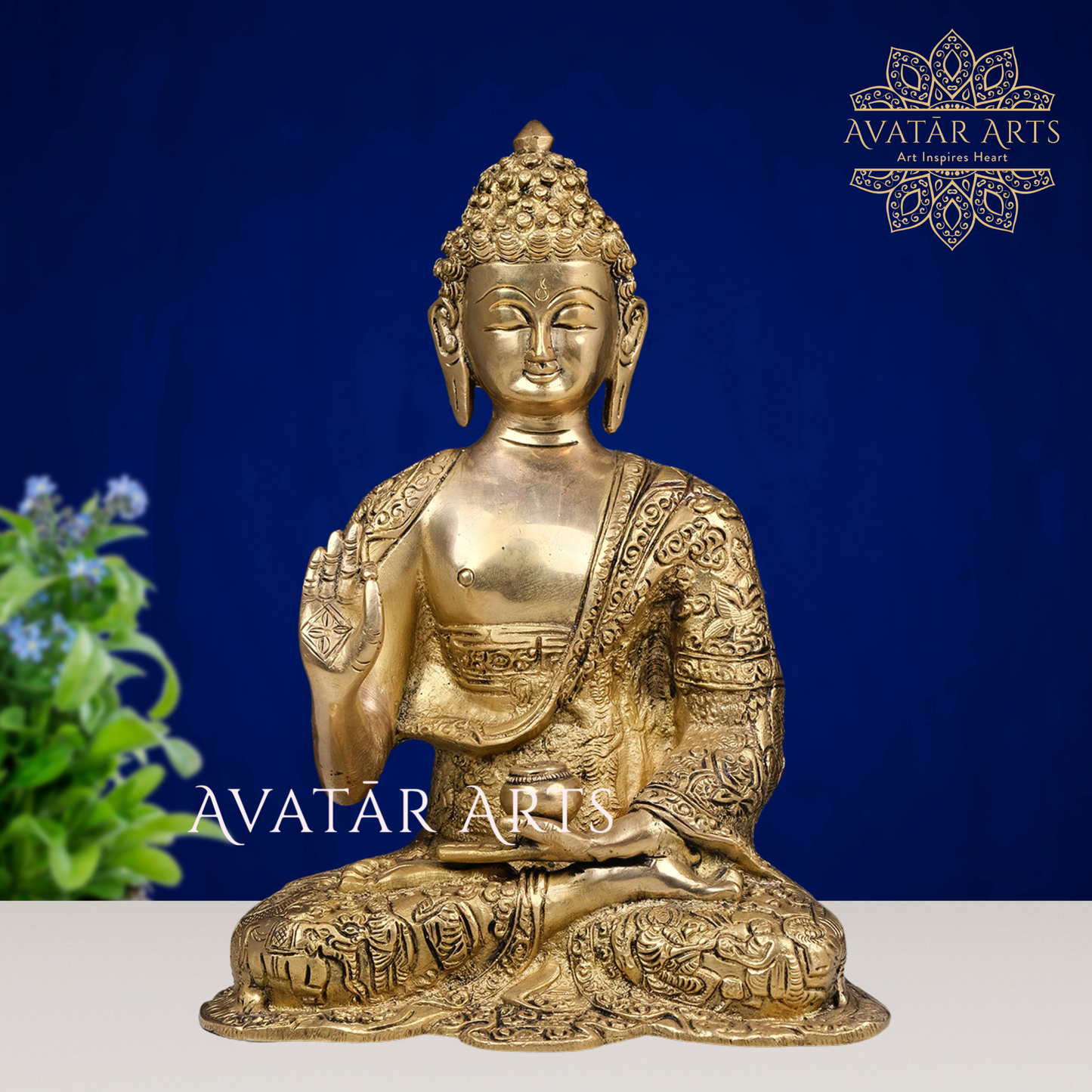 Brass Buddha With Story Carving