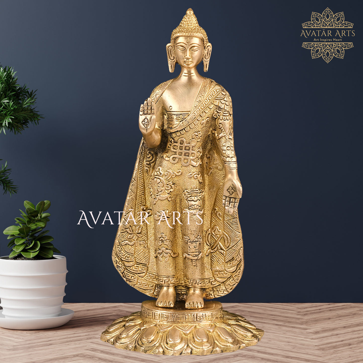 Brass Standing Statue Of Lord Buddha