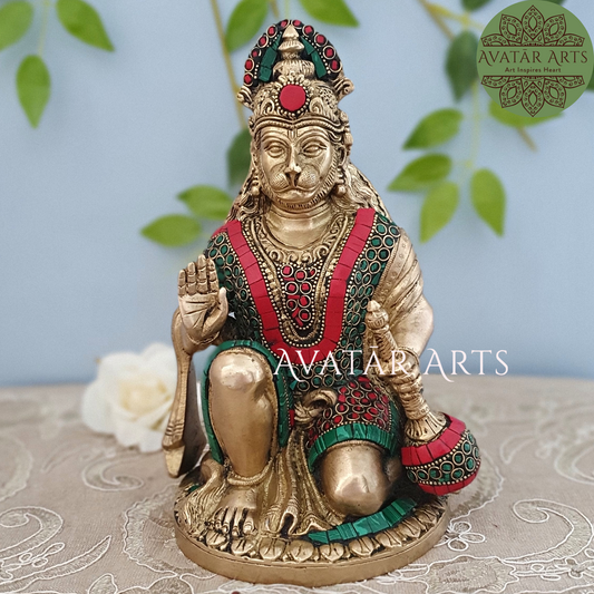 Brass Lord Hanuman Statue In Blessing Posture For Home Temple