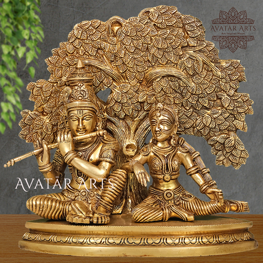 Brass Shree Radha Krishna Sitting Under Tree