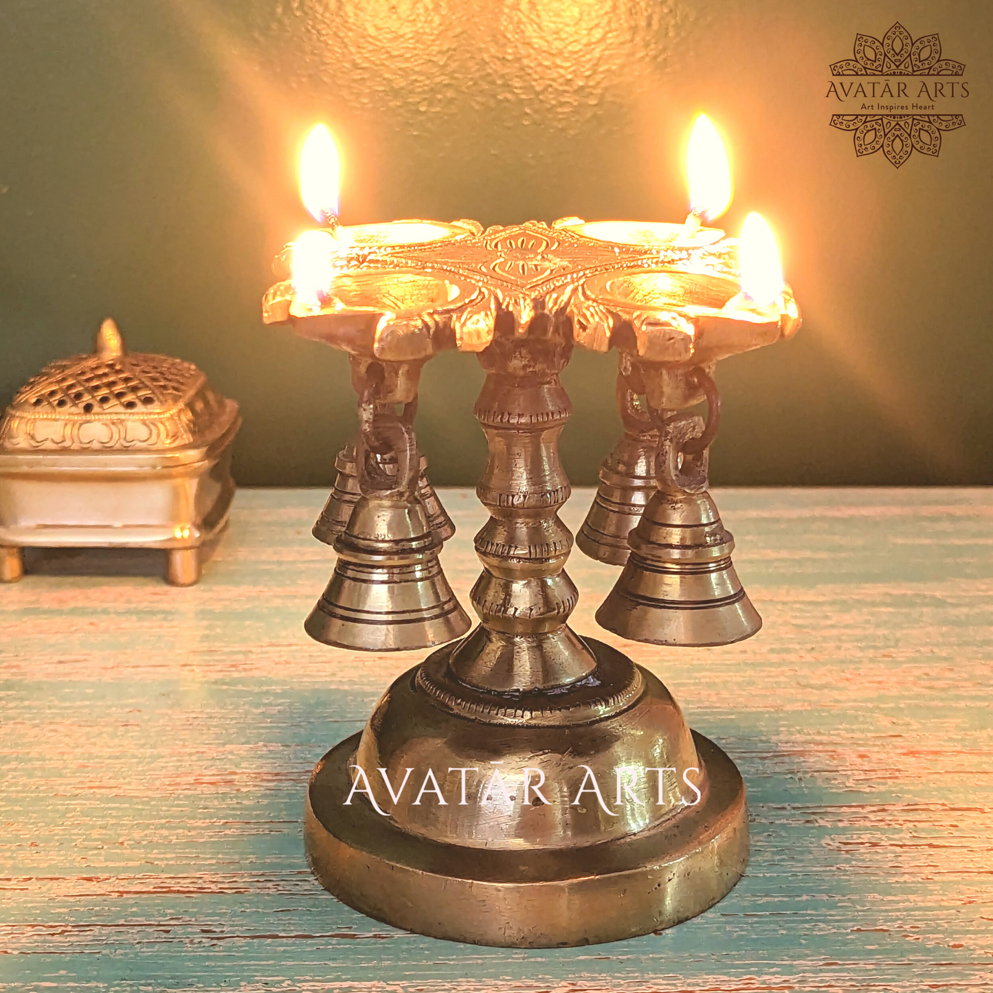 Brass Four Wick Diya Stand